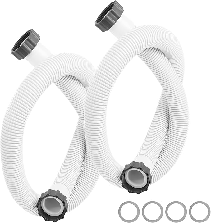 2-Pack 1.5 Inch Pool Pump Hose Replacement for Above Ground Pools, 59" Long Flexible PE Pool Filter Hose for Most 1.5 Inch Diameter Sand Filters & Saltwater Systems Includes 4 Washers (White)
