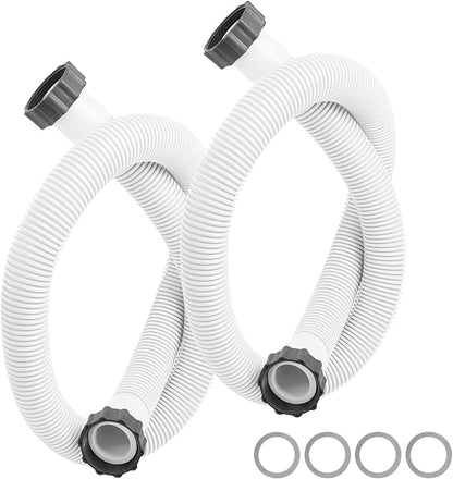 2-Pack 1.5 Inch Pool Pump Hose Replacement for Above Ground Pools, 59" Long Flexible PE Pool Filter Hose for Most 1.5 Inch Diameter Sand Filters & Saltwater Systems Includes 4 Washers (White)