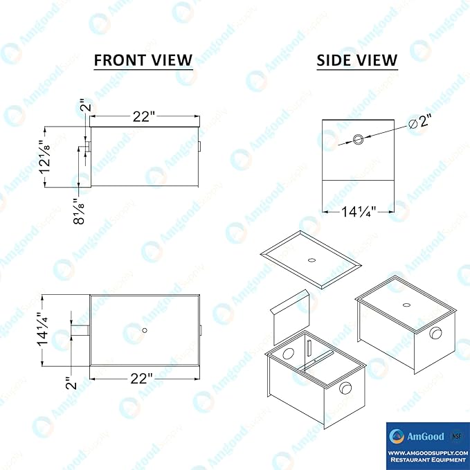 20 LB Carbon Steel Grease Trap Interceptor for Restaurant Under Sink Kitchen | 10 GPM | PDI Certified