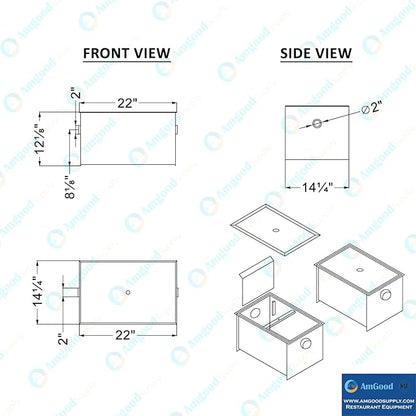 20 LB Carbon Steel Grease Trap Interceptor for Restaurant Under Sink Kitchen | 10 GPM | PDI Certified