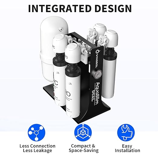 WINGSOL Integrated Reverse Osmosis Water Filter, NSF/ANSI 42/53/58, Dual Outlet 10-Stage Under Sink RO Filtration System for 0 TDS & pH+ Alkaline Remineralization Water, No Electricity Needed