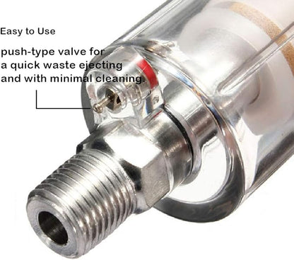 beduan Water Oil Separator Filter, 1/4" NPT Male and Female Thread Spray Gun Filters Air Compressor Fitting Compressed Black（Pack of 2）