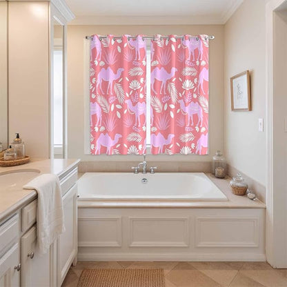 2 Panel Kitchen Cafe Curtains, Desert Camel Sunlight Filtering Nature Air Through, Window Decor Tier Curtains for Living Room 104W x 84L inch Vintage Sand Camel Leaves Flower Pattern Pink