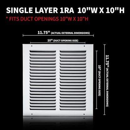 10x10 Vent Cover(Duct Opening Size),Air Return Vent Cover,Flat Vent Cover,Rejillas De Aire Acondicionado para Casa,Return Air Grilles,Outer Dimensions:11.75"W X 11.75"H(10"W x 10"H, Duct Opening)