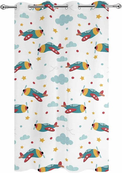 Turquoise Airplane Waterproof Outdoor Curtains for Patio, Windproof Weatherproof Curtains with Weighted Hem, Modern Art Cartoon Aircraft Clouds Light Filtering Privacy Drapes for Porch 54"x 84"