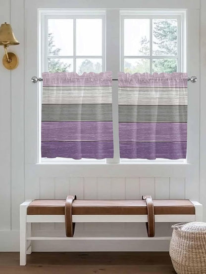 Country Wood Board Gray Purple Window Valance Curtains, Farmhouse Gradient Plank Light Filtering Kitchen Valance with 3-inch Rod Pocket for Living Room Bathroom Bedroom,2 Panel,27.5x36In