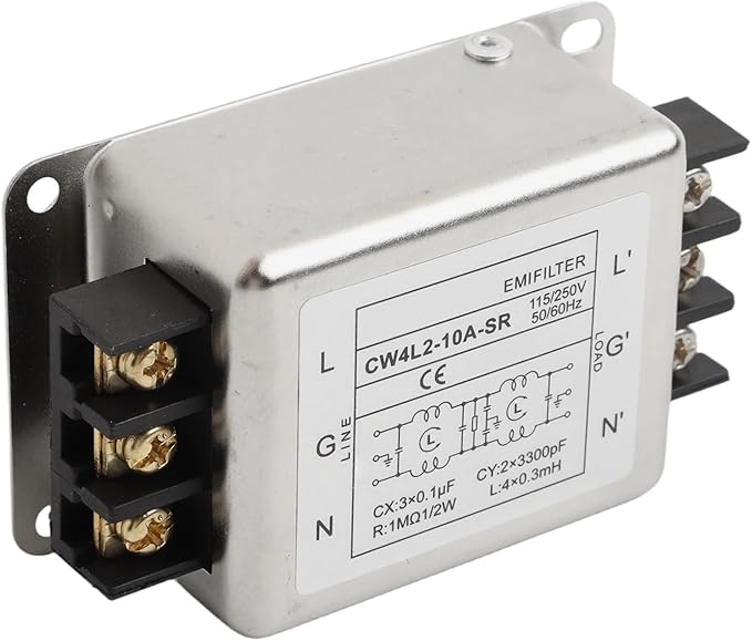 Single-Phase Two-Stage Power Supply Filter for Industrial Equipment — Conducted Noise Suppressor, Compact Chassis Mount, Alloy Housing, 250V, 3A/6A/10A/20A(10A)