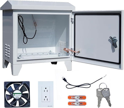 Pond Aerator Weatherproof Outdoor Cabinet, Air Pump 20”W×14.6”D×18”H with Cooling Fan,pre-wired outlet