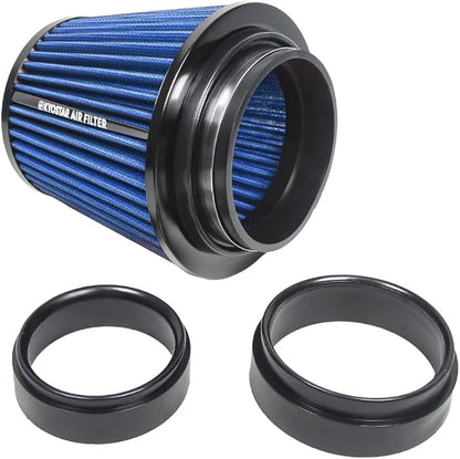 KYOSTAR Universal 3/3.5/4" (75/89/100mm) High-Flow Air Filter, Reusable Cone Cold Air Intake, High Performance Clamp-On Car High Flow Dry Air Kit, Flange Diameter: 3/3.5/4 Inch, Height: 6.2 Inch, Blue