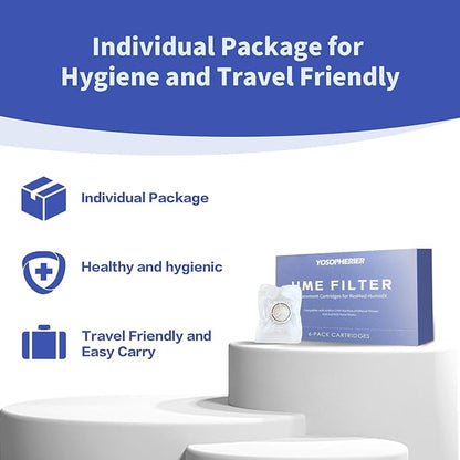 HME Filter, Replacement Cartridges for ResMed HumidX, Compatible with Airmini CPAP Machine & P10 Nasal Pillows, N20 and N30 Nasal Masks, 6-Pack Cartridges
