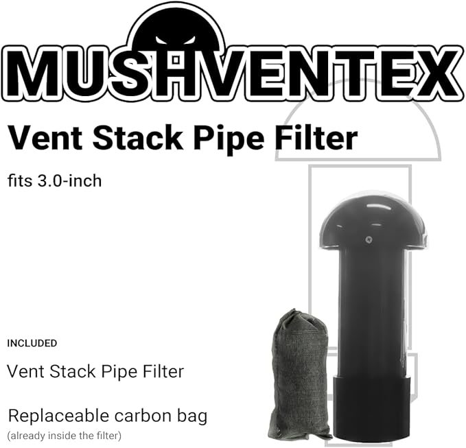 Vent Stack Pipe Filter with Mushroom Cap | Eliminates Outdoor Odors | Fits Standard PVC/ABS Pipes | Durable ABS Construction | Long-Lasting Activated Carbon | Earth-Friendlier | Fits 3.0"
