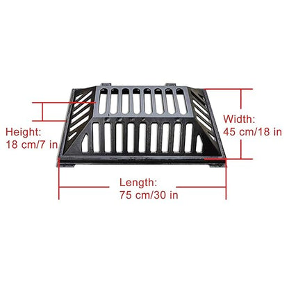 Manhole Cover and Frame Ductile Iron, Heavy Duty Drain Grate, One-Piece Design, Reinforced Drainage Covers for Yard, Garden, Construction Sites(75 * 45 * 18 cm/30 * 18 * 7 in)