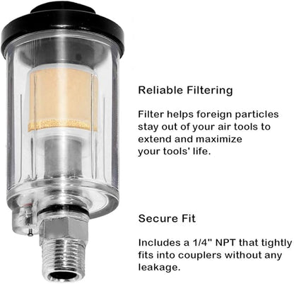beduan Water Oil Separator Filter, 1/4" NPT Male and Female Thread Spray Gun Filters Air Compressor Fitting Compressed Black（Pack of 2）