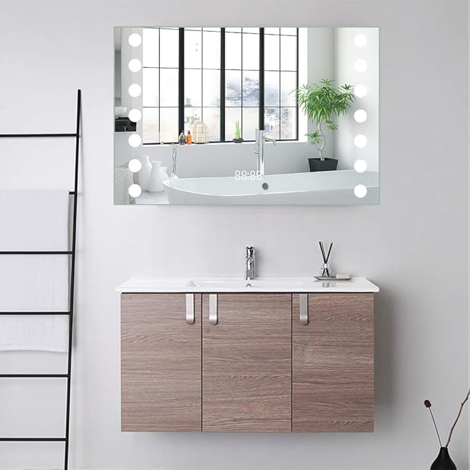 80x60cm LED Bathroom Mirror with Lights Bathroom Mirror with Demister Pad Shaver Socket for Makeup Cosmetic Shaving Wall Mounted…