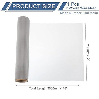 uxcell 200 Mesh 118" x 10" Woven Wire Mesh, 316 Stainless Steel Air Vent Filter Screen, Window Screen Mesh for DIY Projects Vents Cover Filtration Animals Fence