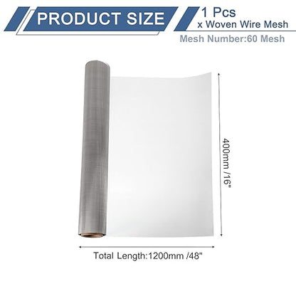 uxcell 60 Mesh 48" x 16" Woven Wire Mesh, 304 Stainless Steel Air Vent Filter Screen, Window Screen Mesh for DIY Projects Vents Cover Filtration Animals Fence