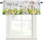 Easter Curtain Valances for Windows, Kitchen Valance Window Treatment, Spring Sheep Bunny Duck Plants Wooden Grain Light Filtering Block Curtains for Bathroom/Bedroom/Living Room 42'' x 18''