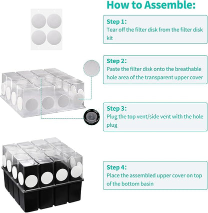 3 Set Mushroom Grow Kit Monotub with Filter Disks 43.5 Quart Vegetable Planting Tray Mini Greenhouse Germination Box for Seeds Growing Starting