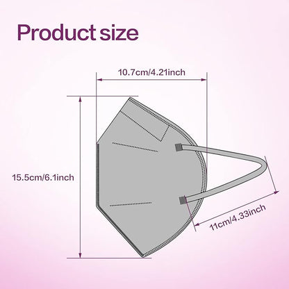 Miuphro KN95 Face Mask, 5-Layer Design Cup Dust Safety KN95 Masks 25 Pack, Gray