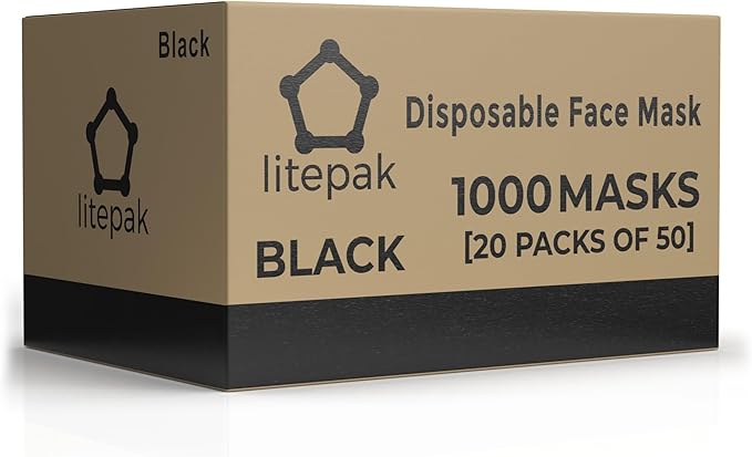 Litepak - 1,000 PCS - Disposable Face Masks for Home & Office - Breathable & Comfortable Filter (Black)