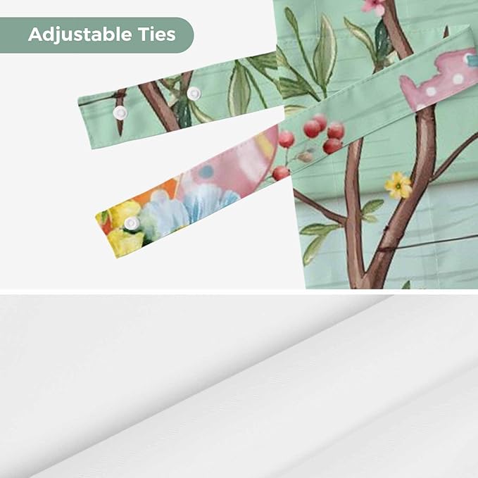 Easter Tie Up Valance Curtains for Windows, Kitchen Curtains Window Shades, Spring Colorful Bunny Eggs Flower Wood Grain Light Filtering Roman Curtain Valances for Bedroom/Bathroom/Cafe 54"x18"