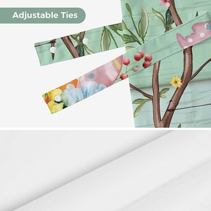 Easter Tie Up Valance Curtains for Windows, Kitchen Curtains Window Shades, Spring Colorful Bunny Eggs Flower Wood Grain Light Filtering Roman Curtain Valances for Bedroom/Bathroom/Cafe 60"x18"