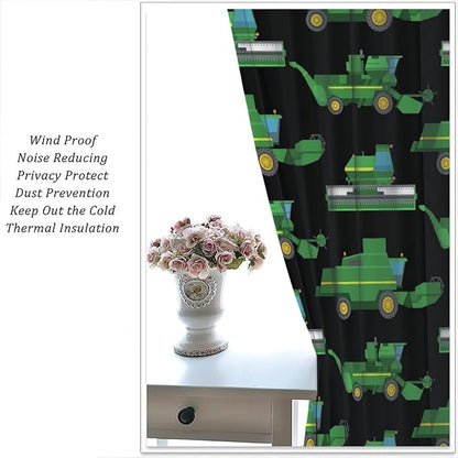Kids Agriculture Machine Window Curtains, Farm Equipment Tractors Transport Combines Rod Pocket Decorative Windows Curtain for Boys Children Teens Room Decor 63x72in (30% Blackout)