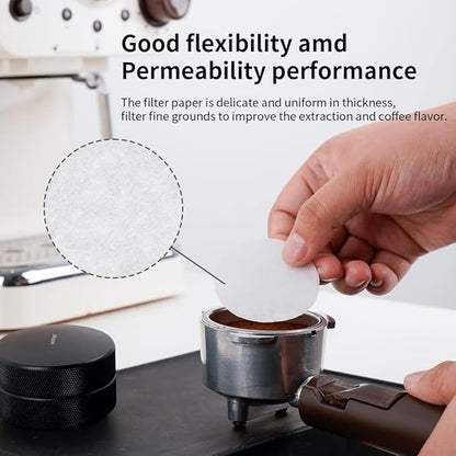 watchget 55mm Espresso Paper Filters - 100 Pcs Unbleached Coffee Filter Papers, Compatible with 58mm Bottom Portafilter Baskets and Espresso Machine Handles