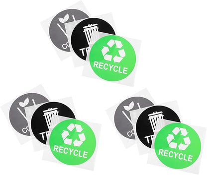 Garbage Can Recycling Stickers 9pcs Waste Sorting Decals Removable Adhesive Black Small Trash Can