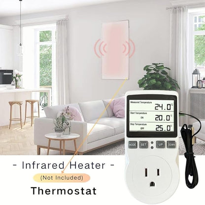 Plug in Thermostat Temperature Controller Electric Digital Thermostat Heating Cooling Mode Timer White