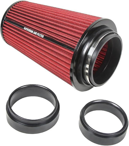 Universal 3/3.5/4" (75/89/100mm) High-Flow Air Filter, Reusable Cone Cold Air Intake, High Performance, Clamp-On Car High Flow Air Kit, Flange Diameter: 3/3.5/4 Inch, Height: 10 Inch, RED