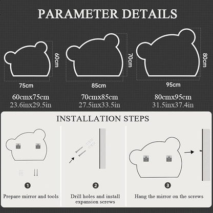 LTSRLL LED Vanity Mirror Cute Bear Decorative Mirror for Bathroom & Dressing Tabler Backlight Wall Mirror with 3 Color Dimmable Light Demister Pad Human Body Sensor Switch(Cut Left,70cmx85cm)