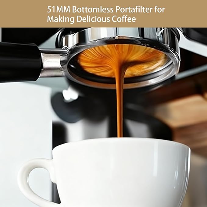 51mm Bottomless Portable Filter, 3 Ears, With 304 Stainless Steel Double Tube Capacity Cup Filter Basket, Only Compatible for Delong Dedica Ec680, Ec685, Smeg And Eupa Coffee Machines