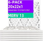 20x22x1 MERV 13 (6-Pack) Air Filter (Actual Size: 19.75"x21.75"x0.75") MPR 1900 & FPR 10, Furnace Air Filters, 20x22x1 air filter