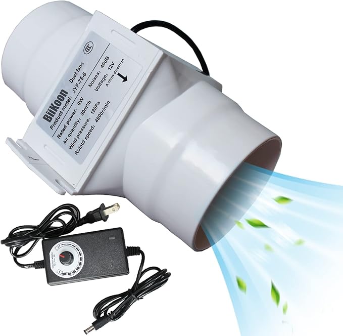 3 Inch Duct Fan Variable Inline Exhaust Blower 12V Extractor Fan 47Cfm Powerful Universal Silent Fan Filter Booster for Hydroponics Home Use (Color : Adjustable Speed, Size : 6w)
