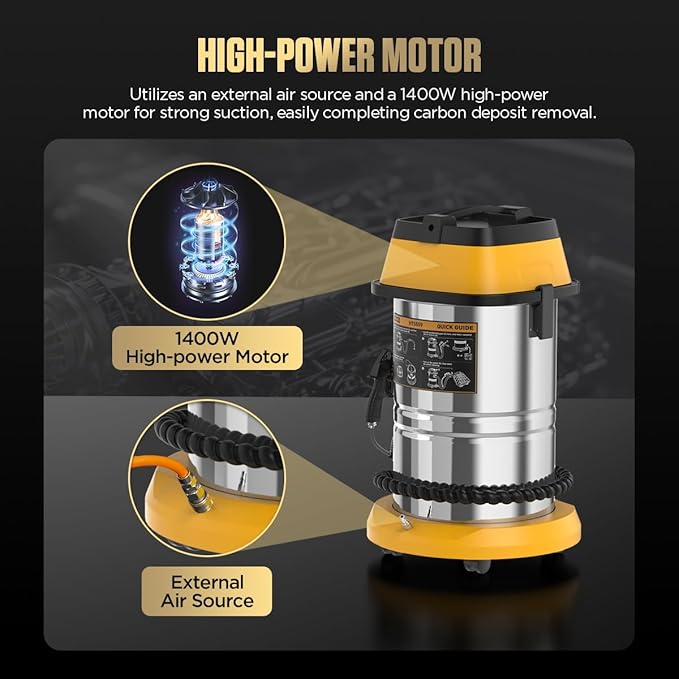 Automotive Walnut Blaster HTS559 Walnut Blaster Kit For Carbon Cleaning,GDI Intake Valve Cleaner,Intake Manifold&Exhaust Valve Cleaner,1400W Walnut Shell Blaster Built-In Walnut Recycling&Dust Filter