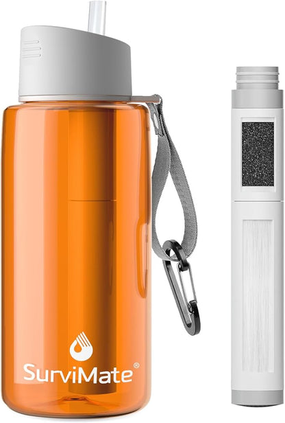 SurviMate 5-Stage 0.01μm Ultra-Filtration Filtered Water Bottle, BPA-Free Material, NSF/ANSI 42&372 Certified, Portable Water Filter Bottle for Survival, Camping, Hiking, and Emergency Use