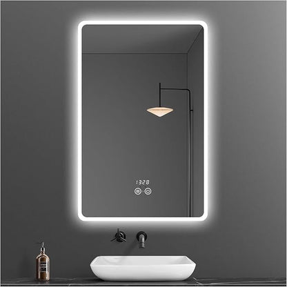 Backlit LED Illuminated Bathroom Mirror with LED Lights, Lighted Bathroom Makeup Wall Mounted Mirror with Demister Pad, Sensor Touch Switch, Horizontal/Vertical(H50*W70CM/H19.6*W27.5IN)