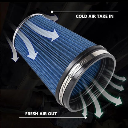 6" Inlet Cold Air Intake Filter Cone Replacement Performance Washable Clamp-On Dry Air Filters Blue (8" Tall)