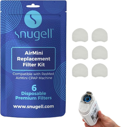 Snugell AirMini CPAP Filters – 6-Pack – Compatible with ResMed AirMini Travel Machines – Ideal for Travel & Home Use – Ensures Enhanced Air Filtration, Easy Installation, and Cleaner Breathing Air