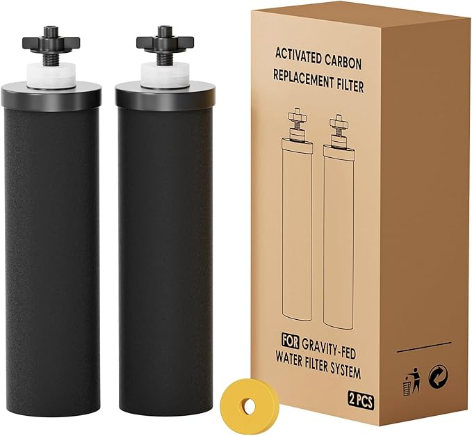 Black Purification Elements Replacement for Berkey® BB9-2® & Big Berkey® Gravity Water Filter System, Compatible with ProOne® Big+ & Purewell Filters, High-Efficiency Carbon Elements (2 Pack)