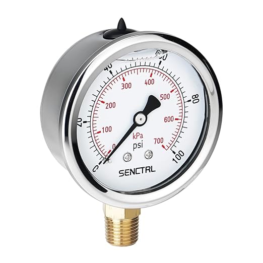 SENCTRL 100 Psi Lead-Free Glycerin Liquid Filled Low Pressure Gauge, 2.5" Dial Size, 1/4" NPT Lower Mount, Stainless Steel Case, for Home Potable Water Pump, Air, Well, RV Hose, Pressure Test