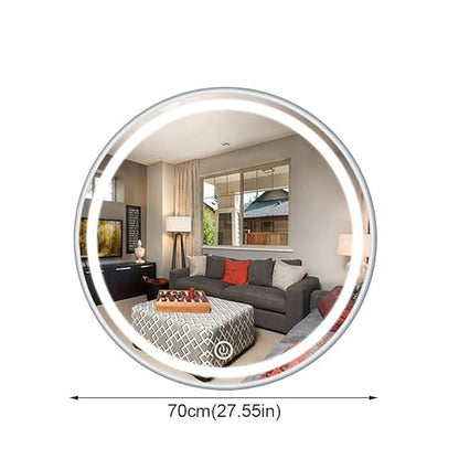 Bathroom Mirror Round Waterproof LED Bathroom Wall Makeup Mirrors with White Light Sensor Touch Control and Demister Pad (Color : with Frame Size : 70cm) (with Frame 80cm)