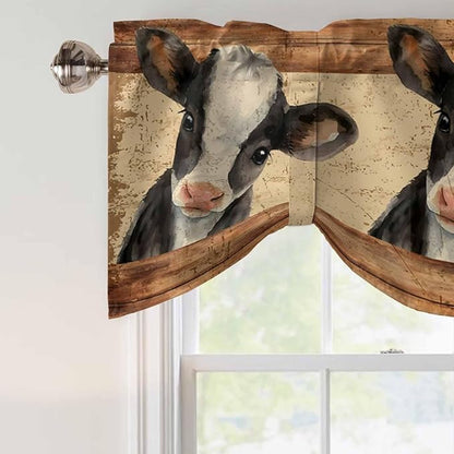 Farmhouse Cow Tie Up Valance Curtains for Windows, Kitchen Curtains Window Shades, Country Vintage Animals Wooden Grain Light Filtering Roman Curtain Valances for Bedroom/Bathroom/Cafe 54"x18"