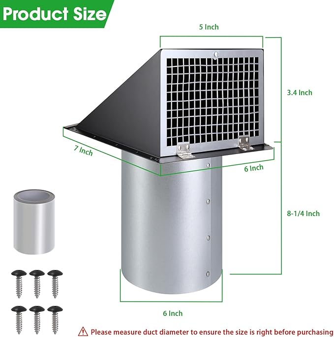 4 Inch Dryer Vent Cover Outside,4" Dryer Vent Cover Outdoor,Dryer Wall Vent Exhaust Vent Cover,Hooded Wall Vent with Screen & Damper,Exterior Dryer Vent Hood Cap for Duct,Exhaust Fan,Galvanized Steel