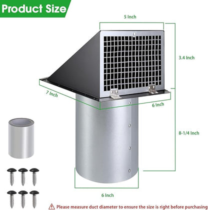 4 Inch Dryer Vent Cover Outside,4" Dryer Vent Cover Outdoor,Dryer Wall Vent Exhaust Vent Cover,Hooded Wall Vent with Screen & Damper,Exterior Dryer Vent Hood Cap for Duct,Exhaust Fan,Galvanized Steel