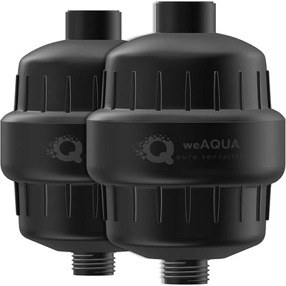 weAQUA Heavy Duty Shower Filter Family 2 PACK – 99% Removal for Hard Water, Chlorine, Fluoride, Heavy Metals, Micro-life, Organics and More (Matte Black)