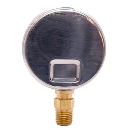 2-1/2" Oil Filled Vacuum Pressure Gauge - Stainless Steel Case, Brass, 1/4" NPT, Lower Mount Connection, 30HG/100PSI