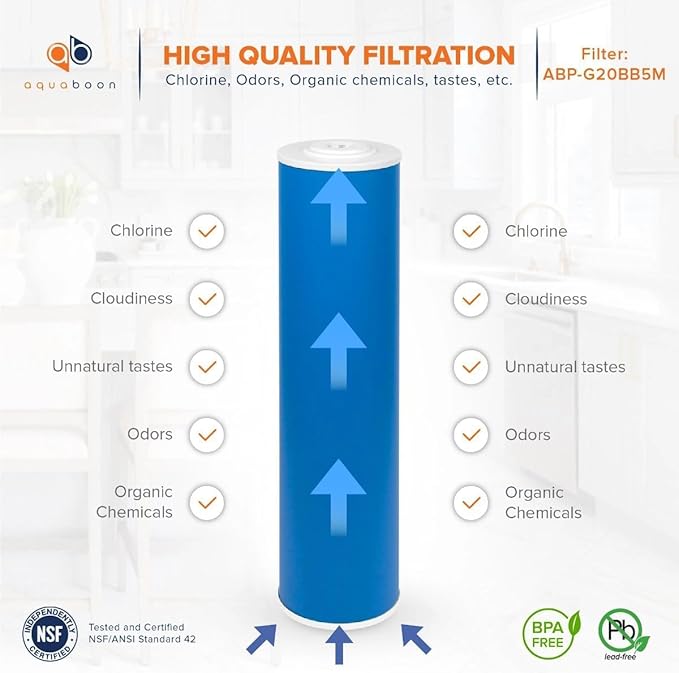 Aquaboon 5 Micron 20 x 4.5 Premium Granular Activated Carbon Water Filter Cartridge Replacement - GAC Filter Compatible with AP117, GAC-10, 1 Pack