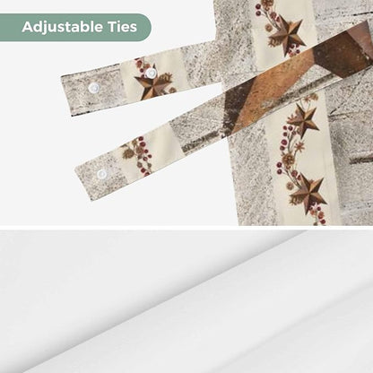 Western Texas Star Retro Tie Up Valance Curtains for Windows, Kitchen Curtains Window Shades, Country Farmhouse Gray Wood Grain Light Filtering Roman Curtain Valances for Bedroom/Bathroom/Cafe 42"x18"